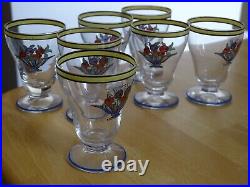 7 ANCIENS PETITS VERRES LIQUEUR CRISTAL COUPE A FRUITS EMAILLEE ART DECO ht 6 cm