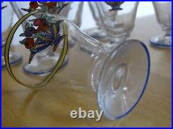 7 ANCIENS PETITS VERRES LIQUEUR CRISTAL COUPE A FRUITS EMAILLEE ART DECO ht 6 cm