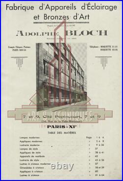 A. Bloch & Ejg Lustre Art Déco Bronze Nickelé A Six Plaques Verre Pressé 1930
