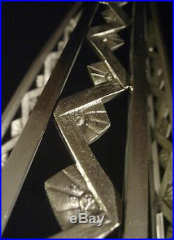 A. Strauss Suspension Art Déco Bronze Nickelé & Sabots En Verre Pressé 1930