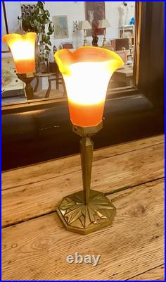 ART DECO lampe Pied bronze Globe Pâte De Verre H38cm