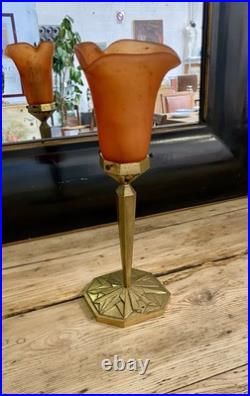 ART DECO lampe Pied bronze Globe Pâte De Verre H38cm