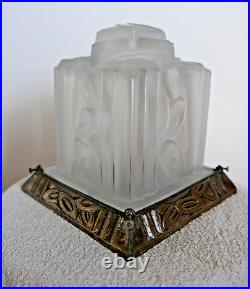 ART DECO verre moulé DEGUE France No261 lampe bureau ou plafonnier