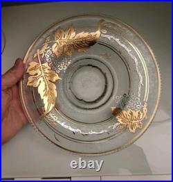 Adat Coupe en Verre Art Deco Réhaussé d'Or Et d'Argent Décor Grappe De Raisins