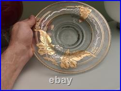 Adat Coupe en Verre Art Deco Réhaussé d'Or Et d'Argent Décor Grappe De Raisins