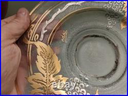 Adat Coupe en Verre Art Deco Réhaussé d'Or Et d'Argent Décor Grappe De Raisins