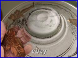 Adat Coupe en Verre Art Deco Réhaussé d'Or Et d'Argent Décor Grappe De Raisins