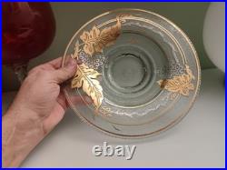 Adat Coupe en Verre Art Deco Réhaussé d'Or Et d'Argent Décor Grappe De Raisins