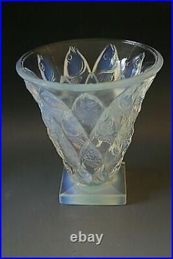 Ancien Art Deco Sabino Poissons Vase Verre Opalescent