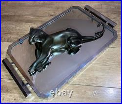 Ancien GRAND PLATEAU MIROIR rectangulaire VERRE MODERNISTE ART DECO service