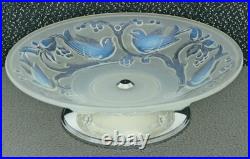 Ancien Grand Compotier Coupe Plat En Verre Opalescent Signé Ezan France Art Déco
