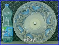 Ancien Grand Compotier Coupe Plat En Verre Opalescent Signé Ezan France Art Déco