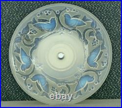 Ancien Grand Compotier Coupe Plat En Verre Opalescent Signé Ezan France Art Déco