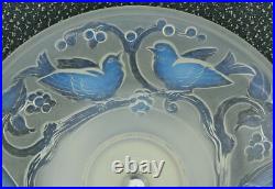 Ancien Grand Compotier Coupe Plat En Verre Opalescent Signé Ezan France Art Déco