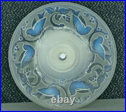 Ancien Grand Compotier Coupe Plat En Verre Opalescent Signé Ezan France Art Déco