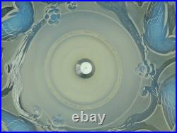 Ancien Grand Compotier Coupe Plat En Verre Opalescent Signé Ezan France Art Déco
