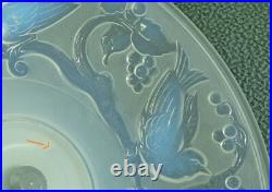 Ancien Grand Compotier Coupe Plat En Verre Opalescent Signé Ezan France Art Déco