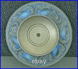 Ancien Grand Compotier Coupe Plat En Verre Opalescent Signé Ezan France Art Déco