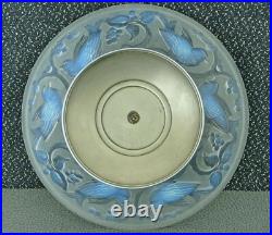 Ancien Grand Compotier Coupe Plat En Verre Opalescent Signé Ezan France Art Déco