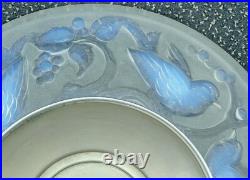 Ancien Grand Compotier Coupe Plat En Verre Opalescent Signé Ezan France Art Déco