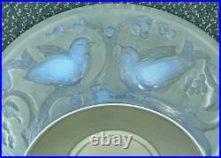 Ancien Grand Compotier Coupe Plat En Verre Opalescent Signé Ezan France Art Déco