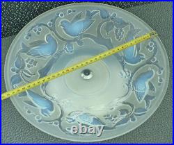 Ancien Grand Compotier Coupe Plat En Verre Opalescent Signé Ezan France Art Déco