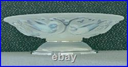 Ancien Grand Compotier Coupe Plat En Verre Opalescent Signé Ezan France Art Déco