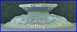 Ancien Grand Compotier Coupe Plat En Verre Opalescent Signé Ezan France Art Déco