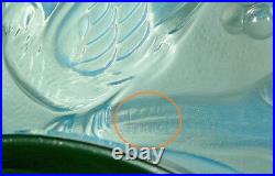 Ancien Grand Compotier Coupe Plat En Verre Opalescent Signé Ezan France Art Déco