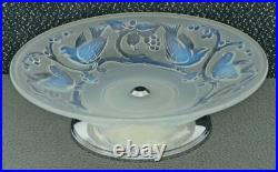 Ancien Grand Compotier Coupe Plat En Verre Opalescent Signé Ezan France Art Déco