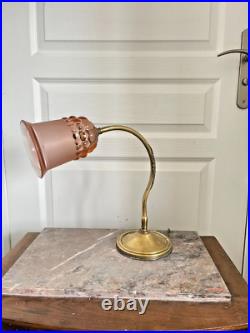 Ancien Lampe à Poser Col de Cygne Art Déco Tulipe en Verre Rose France 30Cm