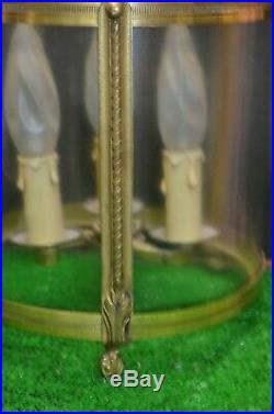 Ancien Lustre Bronze Suspension Plafonnier Verre Style Louis Philippe XV Tulipe