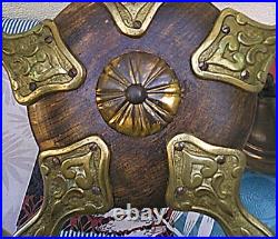 Ancien Lustre art déco bronze et bois globe en verre années 40-50