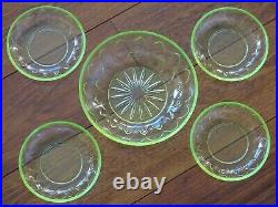 Ancien Service Dessert A Fruit Verre Ouraline Art Deco 4 Bols + 1 Saladier