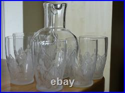 Ancien Service Vin Cristal Art Deco 6 Verres + Pitcher Style Baccarat Lalique