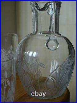 Ancien Service Vin Cristal Art Deco 6 Verres + Pitcher Style Baccarat Lalique