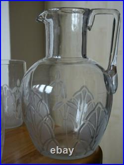 Ancien Service Vin Cristal Art Deco 6 Verres + Pitcher Style Baccarat Lalique