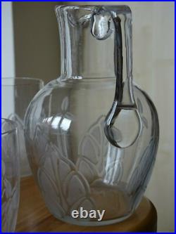 Ancien Service Vin Cristal Art Deco 6 Verres + Pitcher Style Baccarat Lalique