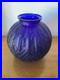 Ancien Vase Boule Art Déco Verre Moulé Bleu Tchèque Décoration Vintage #C281