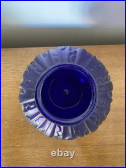 Ancien Vase Boule Art Déco Verre Moulé Bleu Tchèque Décoration Vintage #C281