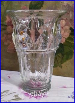 Ancien Vase En Verre Massif Signé Verlux Décor Cacatoès Art Déco 23,5 CM