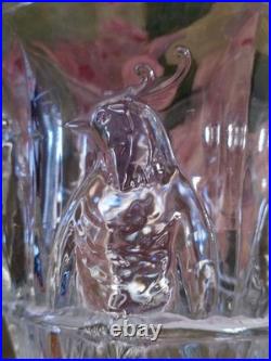 Ancien Vase En Verre Massif Signé Verlux Décor Cacatoès Art Déco 23,5 CM