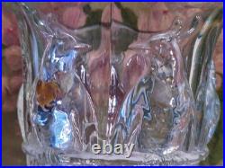 Ancien Vase En Verre Massif Signé Verlux Décor Cacatoès Art Déco 23,5 CM