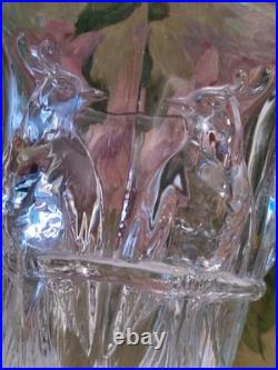 Ancien Vase En Verre Massif Signé Verlux Décor Cacatoès Art Déco 23,5 CM