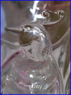 Ancien Vase En Verre Massif Signé Verlux Décor Cacatoès Art Déco 23,5 CM