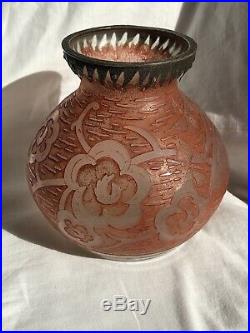 Ancien Vase VAL Verrerie Dart Lorrain Art Déco Glass Pâte De Verre