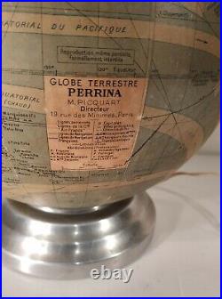 Ancien globe terrestre verre éclairé art déco année 50-60 vintage Perrina Paris