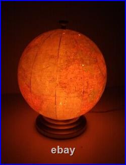 Ancien globe terrestre verre éclairé art déco vintage Perrina Paris