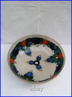 Ancien grand plafonnier en verre givré émaillé fleurs art déco signé Doriz