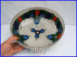 Ancien grand plafonnier en verre givré émaillé fleurs art déco signé Doriz